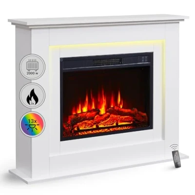 Afbeelding van BALDERIA Finn elektrische open haard met 3D vlameffect, verwarming 2000 W, afstandsbediening, adaptieve startbediening, timer en thermostaat, licht eiken