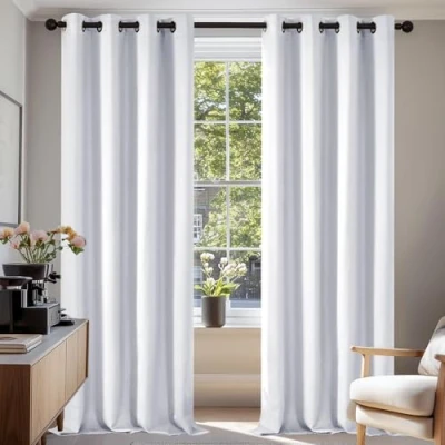 Afbeelding van Deconovo Verduisteringsgordijn met Ringen, Kantn en Klaar voor Slaapkamer Woonkamer, Kerst Gordijn Warmte isolatie, 140x210 cm (B x H), Grijwit, 2 stuks