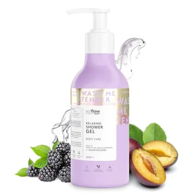 Afbeelding van Verkwikkende So!Flow Douchegel met Zwarte Bes &amp; Pruim, Verrijkt Rhodiola Rosea Extract voor een Serene Badervaring, Huidversterkend, Microbioom Balancerend, Heerlijk Geurend