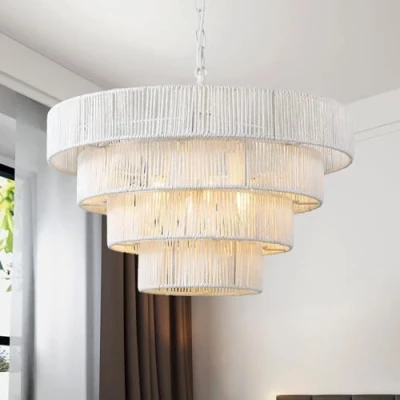 Afbeelding van Schindora Hanglamp, boho, vintage, rotan, 50 cm, handgeweven kroonluchter, retro, plafondlamp, 6 lampen, 4 rond, overgangs, rustiek, groot, natuurlijk, voor keuken, slaapkamer, woonkamer, hal, wit