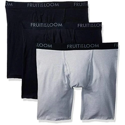 Afbeelding van Fruit of the Loom Ademend retro ondergoed voor heren, grijs, zwart, Lange poot, katoenen stof, 3 stuks, gesorteerd, S