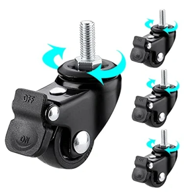Afbeelding van 4pcs Trolley zwenkwielen,Rubber wieltje met rem,M6/M8/M10 Schroef Staaf,Meubilair Vervanging Zwart voetenwiel,Nylon dempende wielen,M6 4brakes
