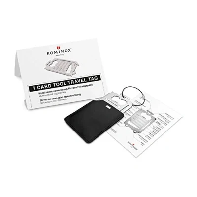 Afbeelding van Cadeauartikel: ROMINOX Card Tool // Travel Tag 30 functies multifunctionele bagagelabel/bagagelabel, roestvrij staal incl. etui en functiebeschrijving, multifunctioneel gereedschap