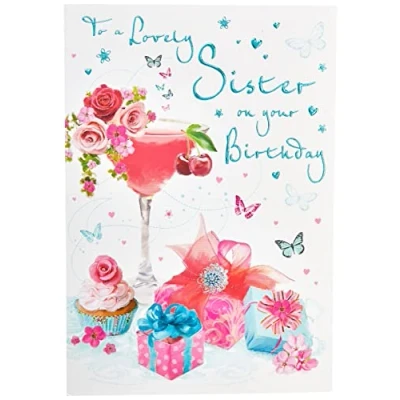 Afbeelding van Piccadilly Greetings Verjaardagskaart Zuster 9 x 6 inch Regal Publishing, rozegrijsperzikroodgroen