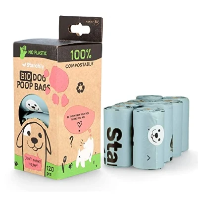 Afbeelding van Starchly Composteerbare poepzakken voor hondenafval Ecofriendly Lekbestendig op zetmeel gebaseerde materialen 120 zakken (8 rollen van 15), blauw