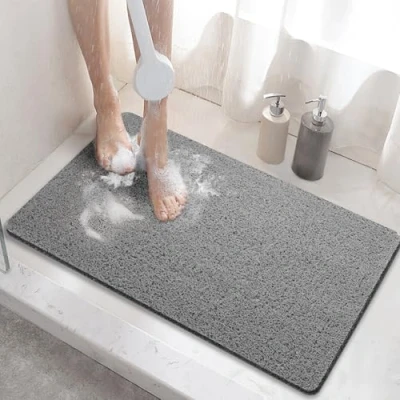 Afbeelding van HITSLAM douchemat antislip, 60 x 40 cm antislip badmat met afvoer, zachte PVC loofah voor bad, sneldrogende badkamer, grijs