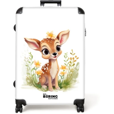 Afbeelding van NoBoringSuitcases.com® Koffer groot Reiskoffer lichtgewicht Hertje Bloemen Rolkoffer met 4 wielen Grote trolley XL 98 liter bagage