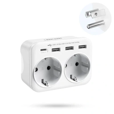 Afbeelding van LENCENT NL/EU naar VS Reisadapter, Type B Travel Adapter Reisstekker met 3 USB A en 1 C, EU Schuko 2 pins USA voor Amerikaans Mexico Japan Colombia Thailand Dominicaans Socket