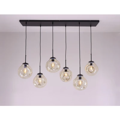Afbeelding van Hanglamp 6lichts amber lava gedeukt glas 130cm
