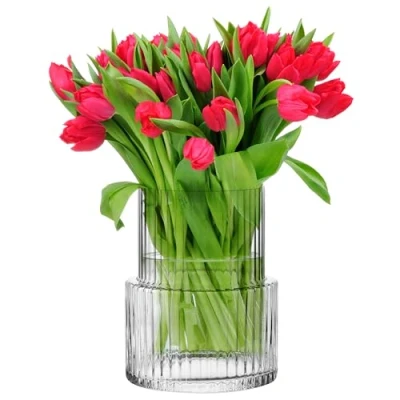 Afbeelding van Krosno Sparkle Geribbelde Glazen Vaas, 20 cm, Elegant en Modern Design, Ideaal voor Bloemstukken Interieurdecoratie, Gemaakt in Europa