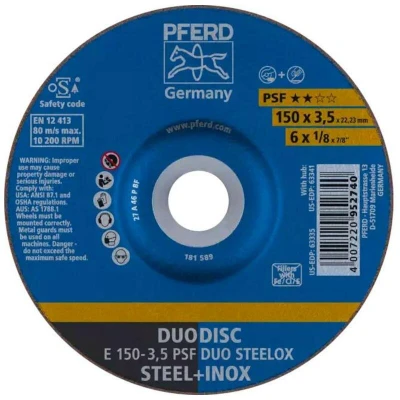 Afbeelding van PFERD 62015420 E 150 3,5 PSF DUO STEELOX Afbraamschijf gebogen Diameter mm Boordiameter 22.23 RVS, Staal, IJzerslag 10 stuk(s)
