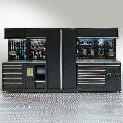 Afbeelding van Datona Werkplaatsinrichting PREMIUM Met RVS Werkblad 362 Cm Breed (362 x 48 200 cm) Matzwart