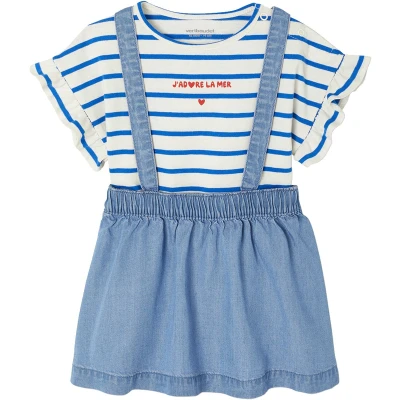 Afbeelding van Vertbaudet T shirt + rok met bretels babyset