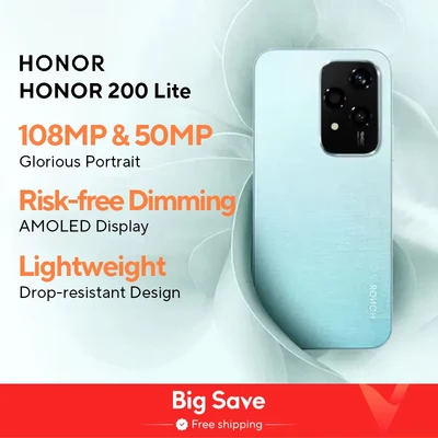 Afbeelding van HONOR 200 Lite 5G Smartphone met Triple Camera 108 MP, 8 + 256 GB, 6,7 inch display 90 Hz, 4500 mAh, Dual SIM, Android 14, NFC (zwart, G)