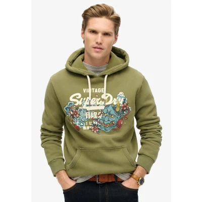 Afbeelding van Superdry Mannen Tokyo Hoodie met Vintage Logo en Grafische Print Groen Grootte: L