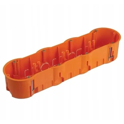 Afbeelding van 5 x 4 voudige gipskartondoos, Rigips hollewanddoos, apparaatdoos, schakeldoos, aansluitdoos oranje UP HW, Ø 68 mm 272 60 diepte, voor bevestiging van de doos in gipsplaten, PK60 47PG,