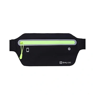 Afbeelding van Hardloopriem met zweetbestendige heuptas verstelbare elastische riem, heuptasje reflecterende strip voor hardlopen, trainingen, outdoor training, geldriem, Zwart, Eén maat, Wandelrugzak