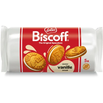 Afbeelding van Lotus Biscoff Gevulde Speculoos, Display Van 16 Stuks Met 5 Koekjes, 50 G, Vanille Koekjes