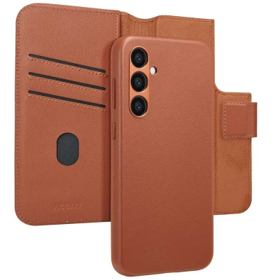 Afbeelding van Samsung Galaxy S24 Plus MagSafe Hoesje Echt leder Accezz Bookcase/2 in 1 Case Bruin Telefoonhoesje