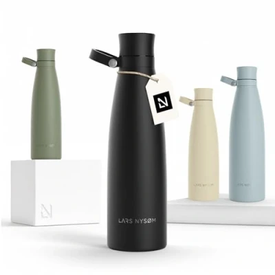 Afbeelding van LARS NYSØM &#039;Nåde&#039; Roestvrijstalen drinkfles 750ml BPA vrije geïsoleerde waterfles 0,75 Liter Onyx Black