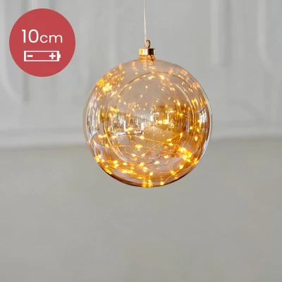 Afbeelding van Kerstbal met 15 LED lampjes 10cm Amber glas