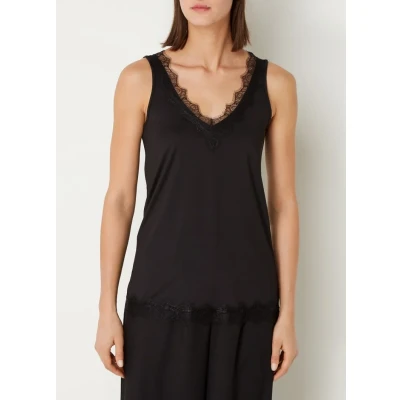 Afbeelding van Rosemunde dames Tanktop met V hals en kant in de kleur Zwart, maat: 34