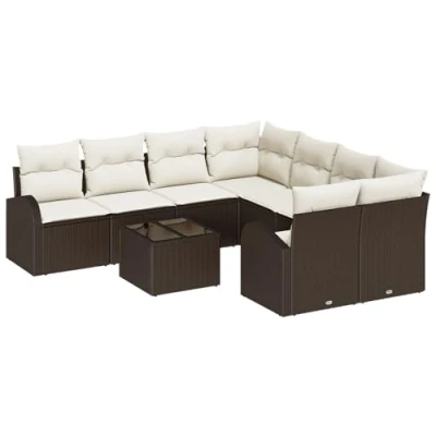 Afbeelding van vidaXL 9 delige Tuin Sofa Set met Kussens Bruin Poly Rattan