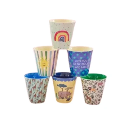 Afbeelding van Rice DK Melamine Beker set van 6 Funky Prints Blue