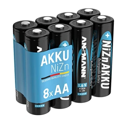 Afbeelding van ANSMANN Nikkel zink batterij AA 1,6 Volt 1600 mAh (2500 mWh) Mignon NiZn/Ni Zn Accu oplaadbare batterijen Vervanging voor 1,5 V wegwerpbatterijen in 8 delige voordeelbundel