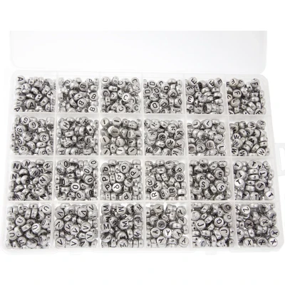 Afbeelding van Kralendoos Letterkralen Medeklinkers (7 x 3.5 mm) Silver Black (72 kralen per letter)