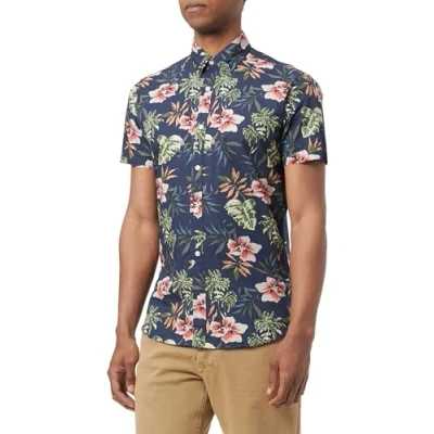 Afbeelding van JACK &amp; JONES regular fit overhemd JJCHILL met all over print dark navy