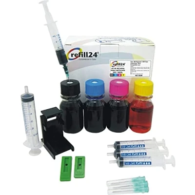 Afbeelding van refill24 Navulset compatibel met inktpatronen HP 305, 305 XL, 307 zwart en kleur, incl. clip accessoires + 200 ml inkt
