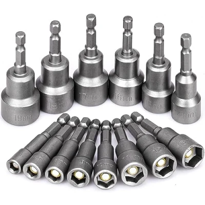 Afbeelding van HATANSE 14 stuks magnetische zeskantige dopsleutelset 6 mm 19 dopsleutel aanschroeven moersleutel 1/4 inch dopsleutels adapters voor boor, chroom vanadium staal