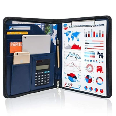 Afbeelding van GraduatePro A4 Klembord Map Lederen Rits Portfolio Conferentie Presenter Document met Tablet Business Waterdichte Organizer Mouwen Blauw