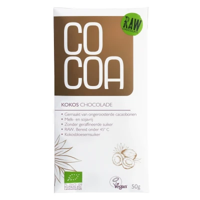 Afbeelding van Cocoa Reep RAW Chocolade Kokos 50 gram