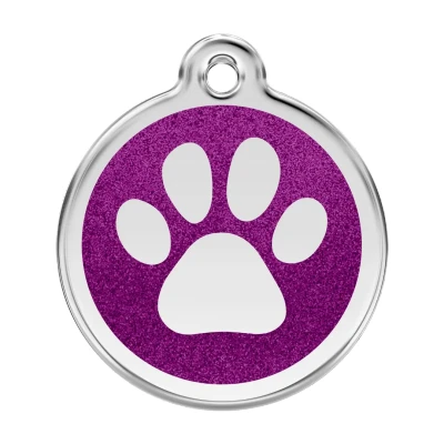 Afbeelding van Paw Print Purple glitter hondenpenning large/groot dia. 3,8 cm RedDingo