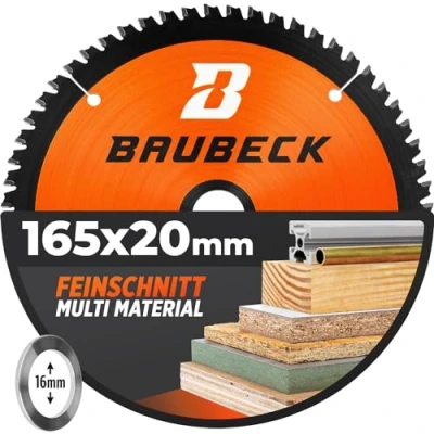 Afbeelding van BAUBECK zaagblad 165x20 incl. 16 mm verloopring Multi materiaal fijne snede cirkelzaagblad van voor hout, aluminium en nog veel meer 165 x