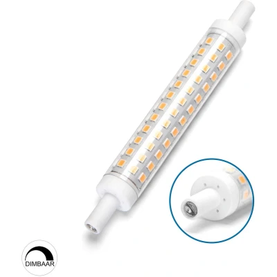 Afbeelding van R7s staaflamp warmwit 2700K dimbaar triac 118mmx15mm LED 10W=90W halogeen 950 1000 Lumen