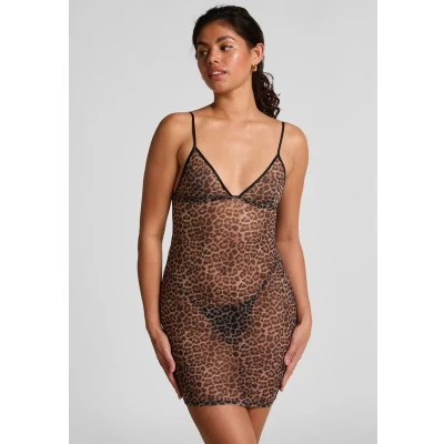 Afbeelding van Hunkemöller Leopard SLIP Nachtjapon, Dames, Maat: LxL, Black