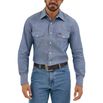 Afbeelding van Wrangler Western werkhemd voor heren, met drukknopen, lange mouwen, verwassen afwerking, blauw, XL/Lang
