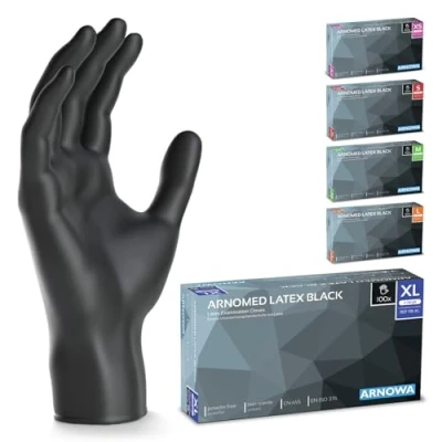 Afbeelding van ARNOMED Latex wegwerphandschoenen XL, zwart, poedervrij, 500 stuks, handschoenen voor eenmalig gebruik, verkrijgbaar in maat XS, S, M, L &amp; XL