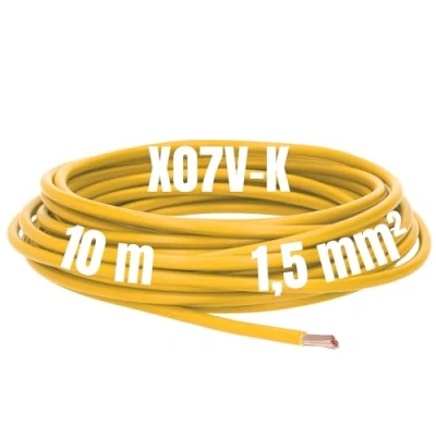Afbeelding van Kalitec 10 meter H07V K 1,5 mm² gele bedradingskabel I kernkabel flexibel PVC enkeladerig meeraderig mm2 bedrading fijnaderig enkele kabel massief schakeldraad