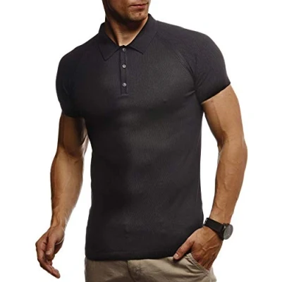 Afbeelding van Leif Nelson Zomerpoloshirt met korte mouwen voor heren T shirt kraag casual mannen poloshirts lang fijn gebreid poloshirt shirt, zwart, XXL