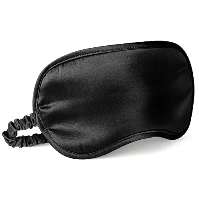 Afbeelding van LULUSILK Luxe zijden oogmasker, slaapbril, slaapmasker voor op reis, 100% pure moerbeizijde, ademend, zwart