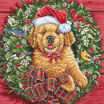 Afbeelding van Kruissteekset kerstpuppy telpatroon