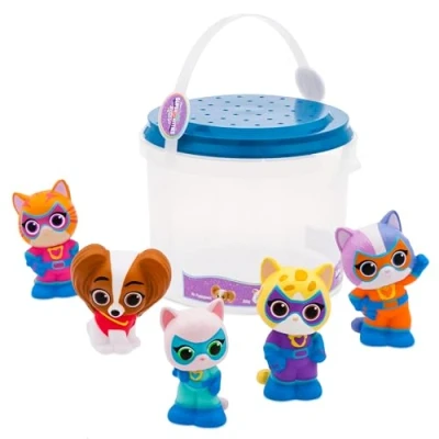 Afbeelding van Disney Store Official SuperKitties Bath Toy Set, 5 pc, Including Bitsy, Ginny, Sparks, Buddy &amp; Mr. Puppypaws, Bucket with Straining Lid, For Bath, Paddling Pool Garden Toy, 6 months+