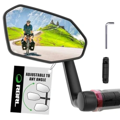 Afbeelding van RBRL Fietsspiegel, niet gemakkelijk te blokkeren, extra grote achteruitkijkspiegel voor fiets, onbreekbaar en duurzaam, 360 graden verstelbare fietsspiegel e bike (links)