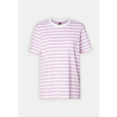 Afbeelding van Pieces Pcria TEE Stripes Tshirt print, Dames, Maat: XS, Pastel lavender/bright white