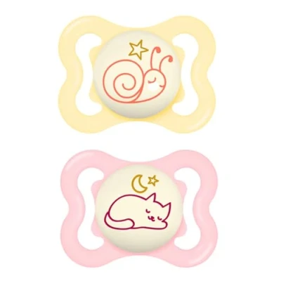 Afbeelding van MAM Supreme Night fopspeen 0 6 meter (set van 2), incl. transport en sterilisatiebox, lichtgevende babyfopspeen vanaf de geboorte, speen gemaakt SkinSoft siliconen, tot maanden, 2 stuks