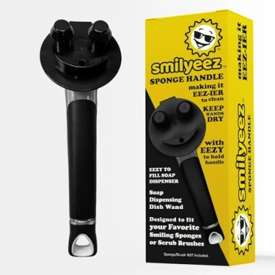 Afbeelding van Smilyeez Zeepdispenser met glimlachende spons, handvat voor Scrub Daddy zwart